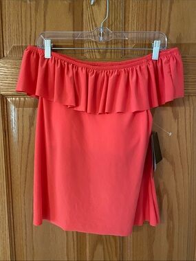 Magic Suit Coral Off Shoulder Ruffle Swimsuit/Tankini Top Size 8